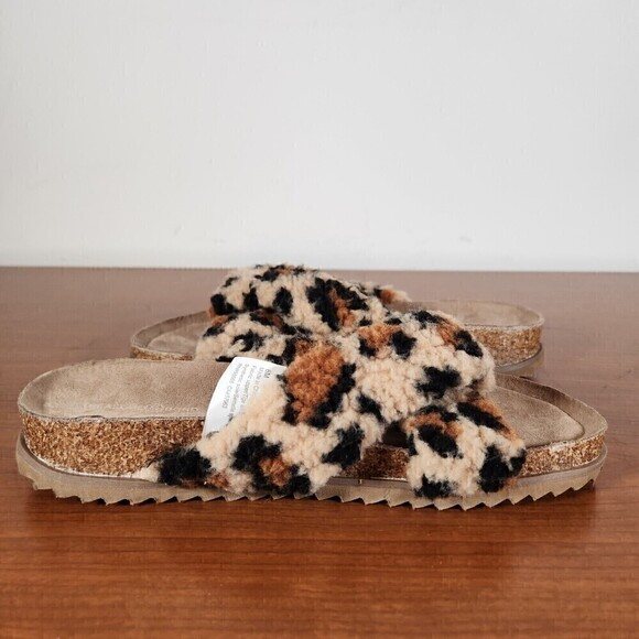 Davinia Faux Shearling Treasure & Bond Leopard Print Slip On Slide Shoes Size 6M - Picture 10 of 12